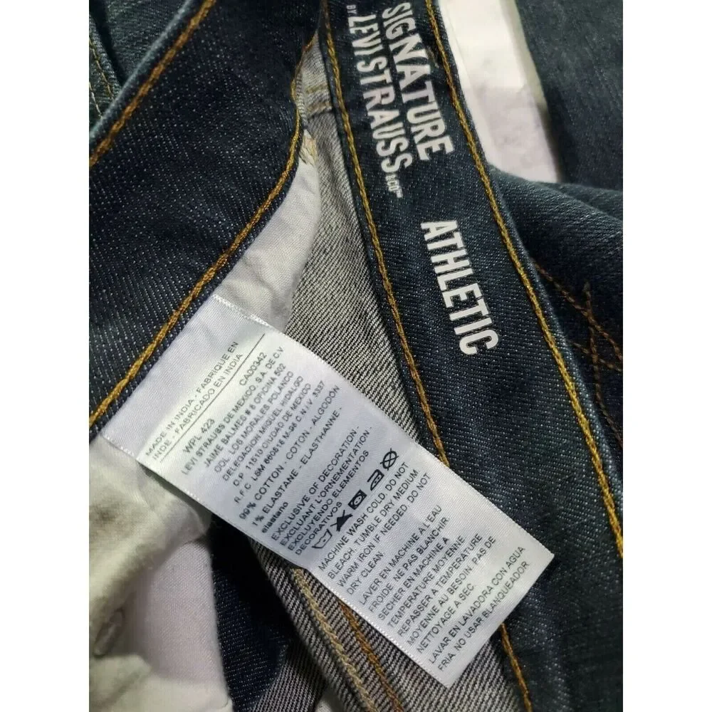 Levis Jeans Size 34X30‎ Mens Solid Blue High Rise Athletic Fit Bootcut Leg